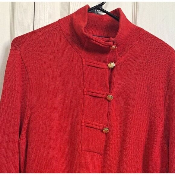 Chaps Women's XL Red Long Sleeve Cotton Sweater Gold Buttons Collared - Picture 4 of 8